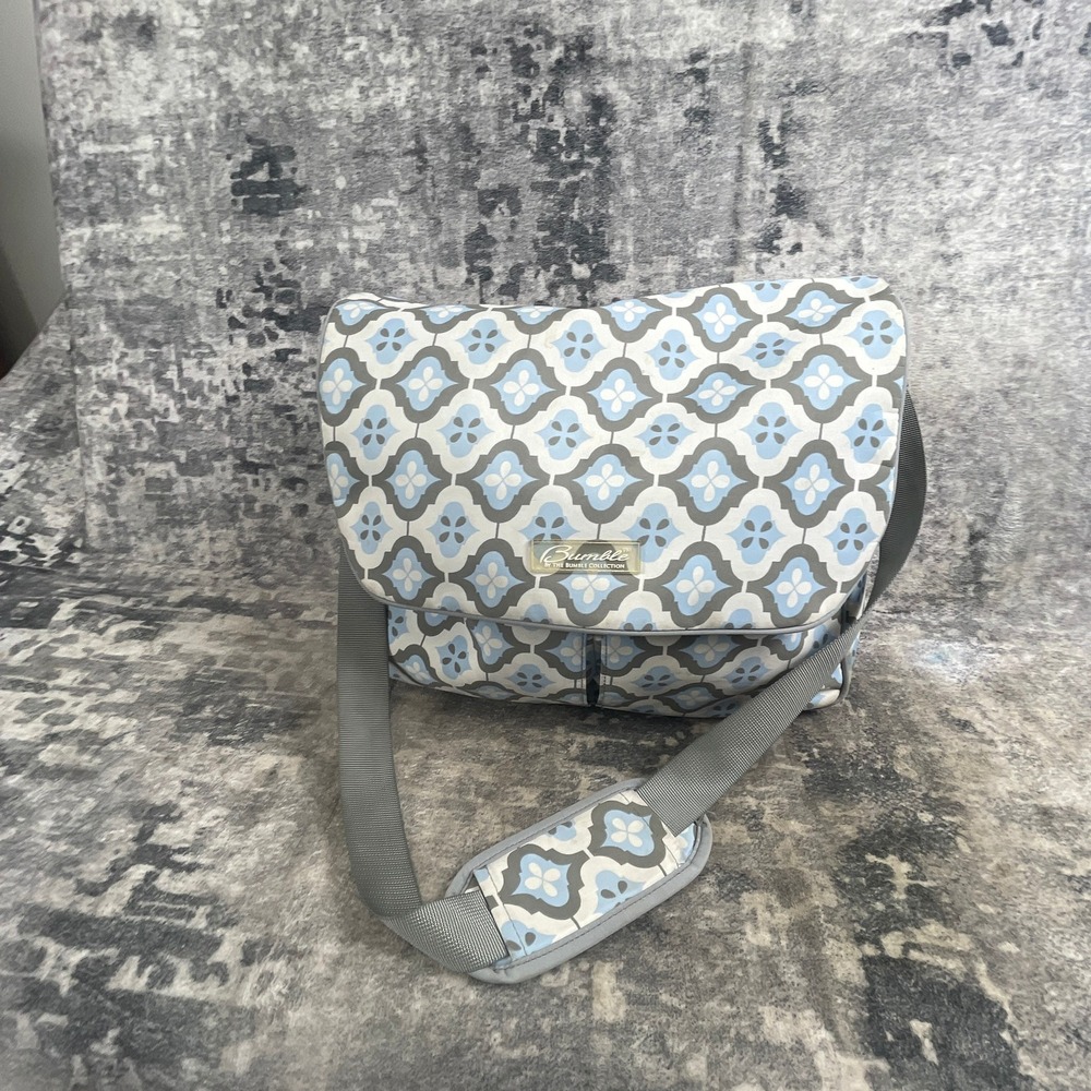 Bumble Unisex Diaper Bag Floral Trellis Gray Blue Messenger Travel Tote Bag